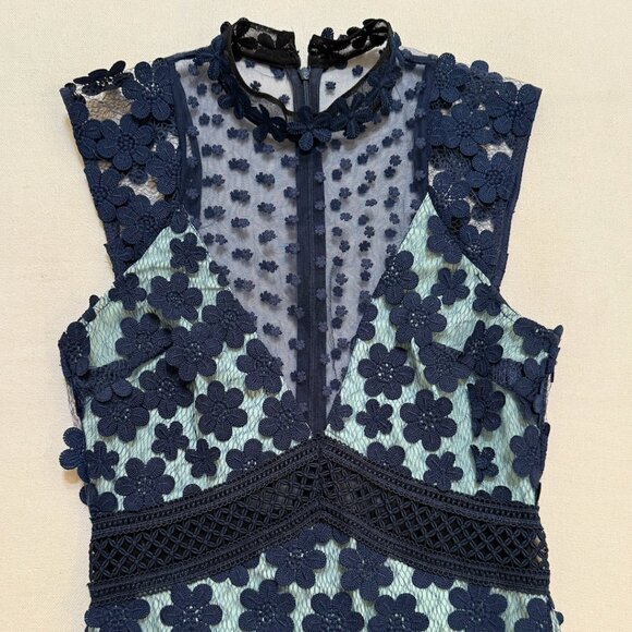Self- Portrait Blue Guipure Lace Mini Dress Size US 2 - Picture 5 of 6